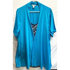 White Stag Womens 3X Turquoise Open Cardigan w Aztec Print Tank Top